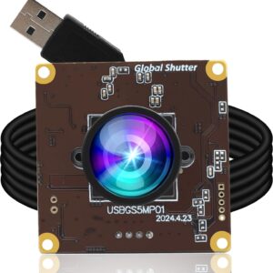 ELP 5MP Global Shutter 50fps USB Camera Module for Computer UVC USB2.0 Lightburn Camera for Laser Engraver High Speed 60fps PC Cam Wide Angle Webcamera for Live Streaming (100°no Distortion Lens)